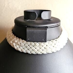 Antique White Seed Bead Braided Hook Clasp Choker 14"-16" Necklace